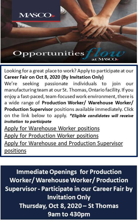 Knighthunter Com St Thomas On Masco Canada Limited Masco Job Fair October 8 2020